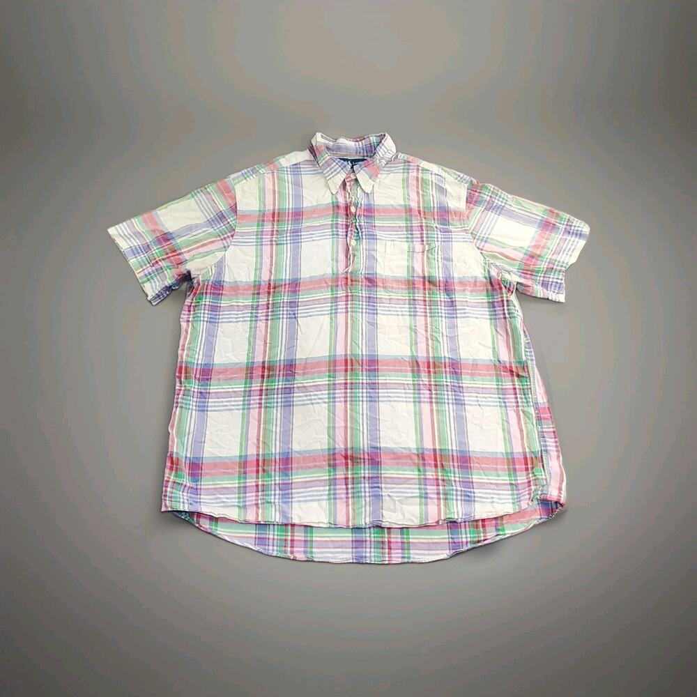 Polo Ralph Lauren Shirt Mens Sz L Plaid 1/4 Button Down Short Sleeve Collared